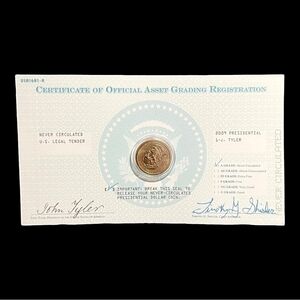 NIB 2009 Presidential J. TYLER Coin w/ Certificate Of Asset Grading Medallion
